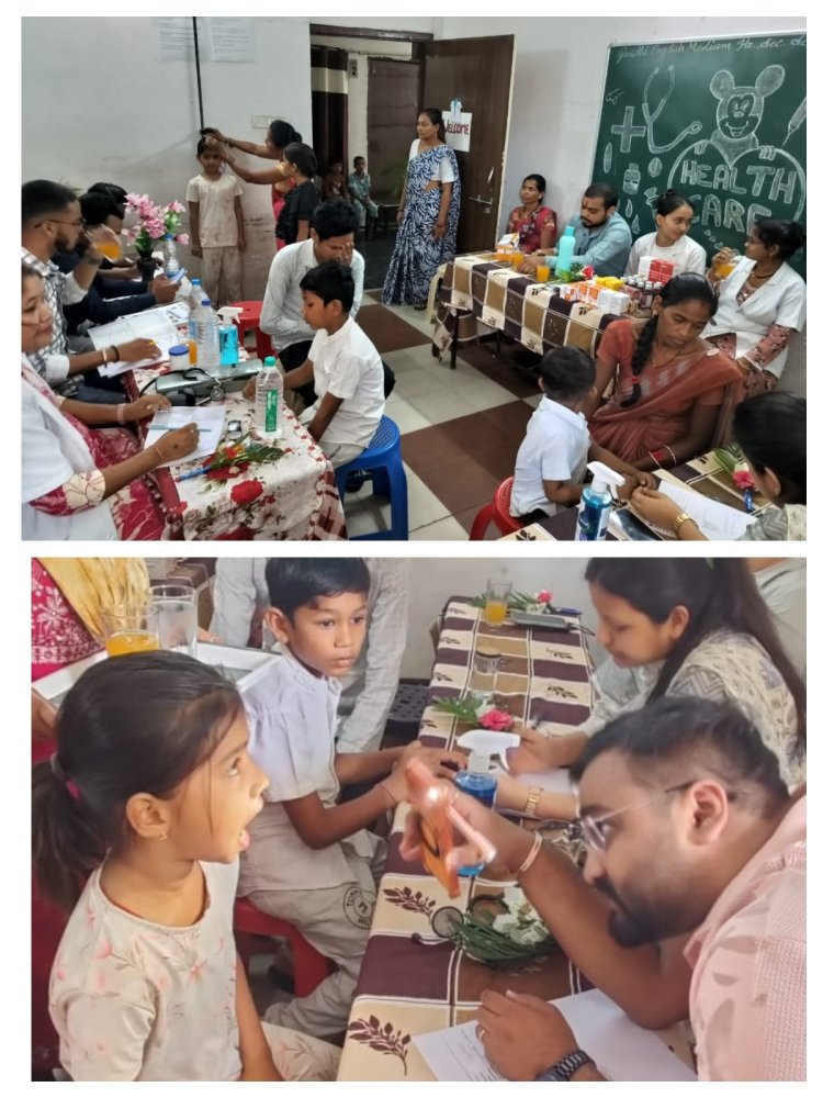 गांधी इंग्लिश मीडियम स्कूल आरंग में फ्री हेल्थ एवं डेंटल चेकअप शिविर का आयोजन