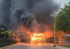 मंत्रालय के सामने कर्मचारी  BRTS बस में भीषण आग, धू-धू कर जली बस